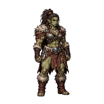 Pixel-art half-orc barbarian character avatar
